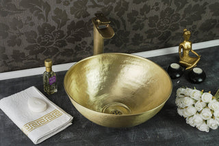 Handmade Matte Solid Brass Bathroom Sink – 16" Hammered Oval Vessel with Drain Cap - Alfiq's Store