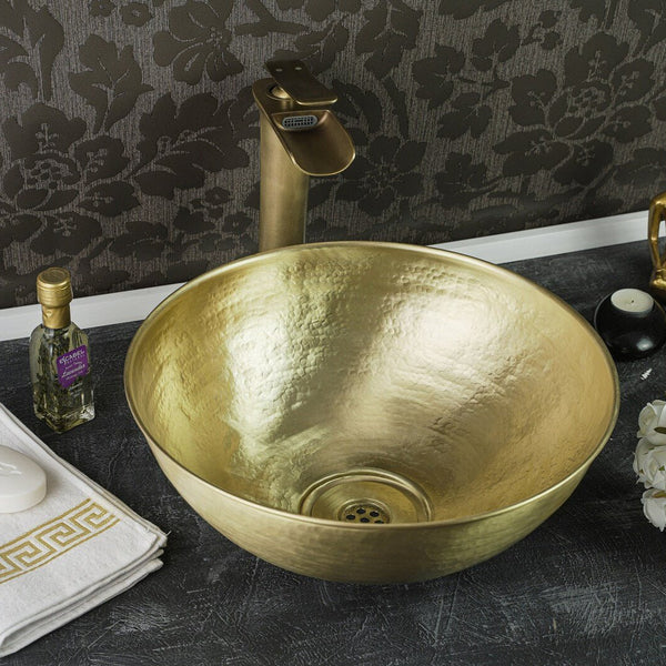 Handmade Matte Solid Brass Bathroom Sink – 16