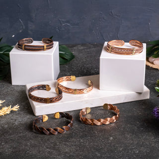 Embossed Pure Copper Cuff Bracelet with Rope Texture and Gold-Tone Accents – view 2