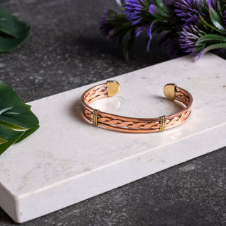 Handcrafted Braided Pure Copper Cuff Bracelet with Brass Ends