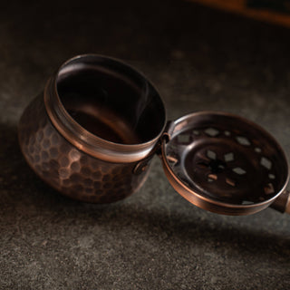 Handcrafted Hammered Copper Incense Burner – Dark Copper with Wooden Handle - Alfiq's Store