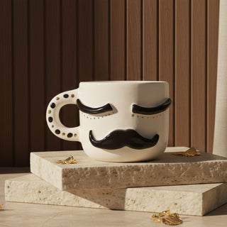 Gold & Black Moustache Porcelain Coffee Cup