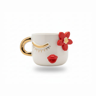 Handmade Gold & Red Flower Face Porcelain Coffee Cup – view 2