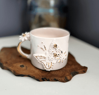 Handmade Ceramic Mug With Real Gold-Plated Butterfly & Floral Design – view 4