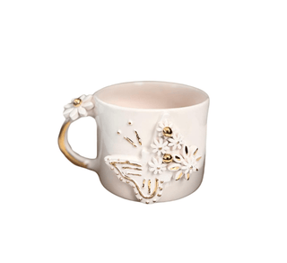 Handmade Ceramic Mug With Real Gold-Plated Butterfly & Floral Design – view 3