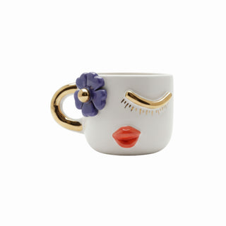 Handmade Gold & Lilac Flower Face Porcelain Coffee Cup – view 2