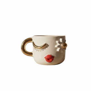 Handmade Winking Daisy Face Ceramic Mug With Gold Handle – view 3