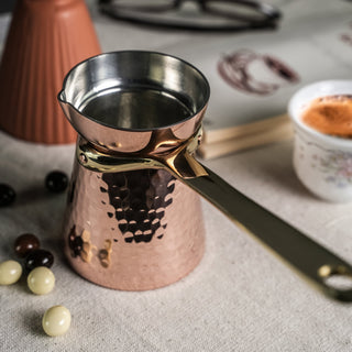 Hand - Hammered Copper Turkish Coffee Pot with Brass Handle – 250ml - Alfiq's Store