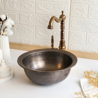 Handmade Round Dark Copper Drop - In Sink – Farmhouse Undermount/Drop - In Basin - Alfiq's Store