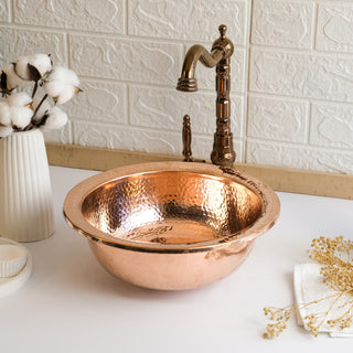 Handmade Round Dark Copper Drop - In Sink – Farmhouse Undermount/Drop - In Basin - Alfiq's Store