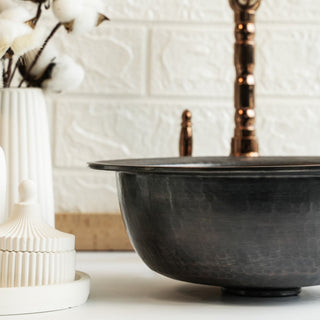 Handmade Round Dark Copper Drop - In Sink – Farmhouse Undermount/Drop - In Basin - Alfiq's Store