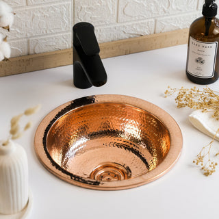 Round Solid Copper Kitchen & Bathroom Sink – Handmade Farmhouse Drop - In/Undermount - Alfiq's Store