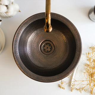 Round Solid Copper Kitchen & Bathroom Sink – Handmade Farmhouse Drop - In/Undermount - Alfiq's Store