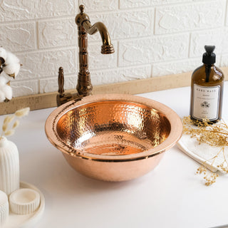 Round Solid Copper Kitchen & Bathroom Sink – Handmade Farmhouse Drop - In/Undermount - Alfiq's Store