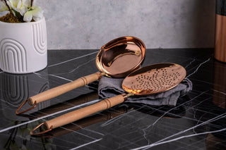 Handcrafted Copper Ladle with Wooden Handle – Traditional Cooking and Serving Utensil - Alfiq's Store
