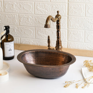 Handmade Oval Copper Drop - In Sink – Dark & Pure Copper Vessel for Kitchen & Bathroom - Alfiq's Store
