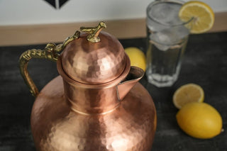 Heavy Duty Solid Matte Copper Pitcher with Lid | Handmade Copper Water Jug | Matte Black Shiny Copper Color | Hand Hammered - Alfiq's Store