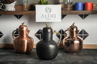 Heavy Duty Solid Matte Copper Pitcher with Lid | Handmade Copper Water Jug | Matte Black Shiny Copper Color | Hand Hammered - Alfiq's Store