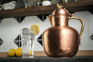 Heavy Duty Solid Matte Copper Pitcher with Lid | Handmade Copper Water Jug | Matte Black Shiny Copper Color | Hand Hammered - Alfiq's Store