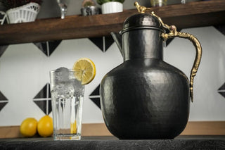 Dark Solid Copper Pitcher with Lid | Handmade Copper Water Jug - Alfiq's Store