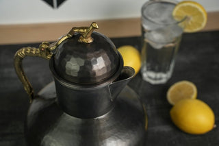 Dark Solid Copper Pitcher with Lid | Handmade Copper Water Jug - Alfiq's Store
