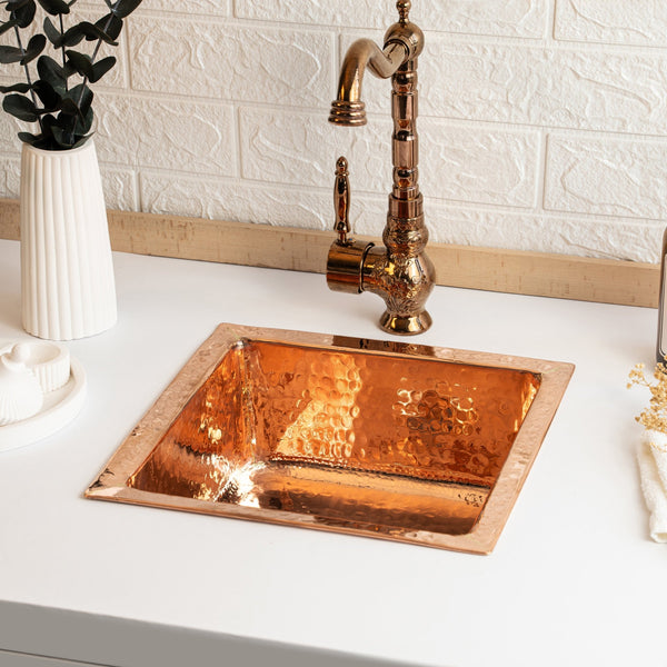 Solid Copper Undermount Kitchen and Bathroom Sink | Handmade Hammered Copper Vessel Sink *Drain Cap Included*