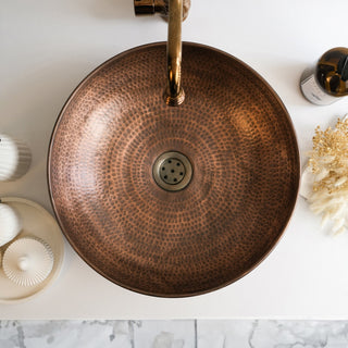 Handmade Hammered Copper Vessel Sink – Drop - In Bathroom & Kitchen Sink with Drain Cap - Alfiq's Store