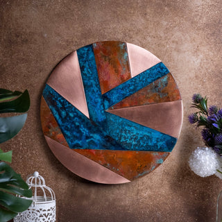 Handmade Solid Copper Wall Art With Verdigris Patina – Geometric Contrast Design - Alfiq's Store