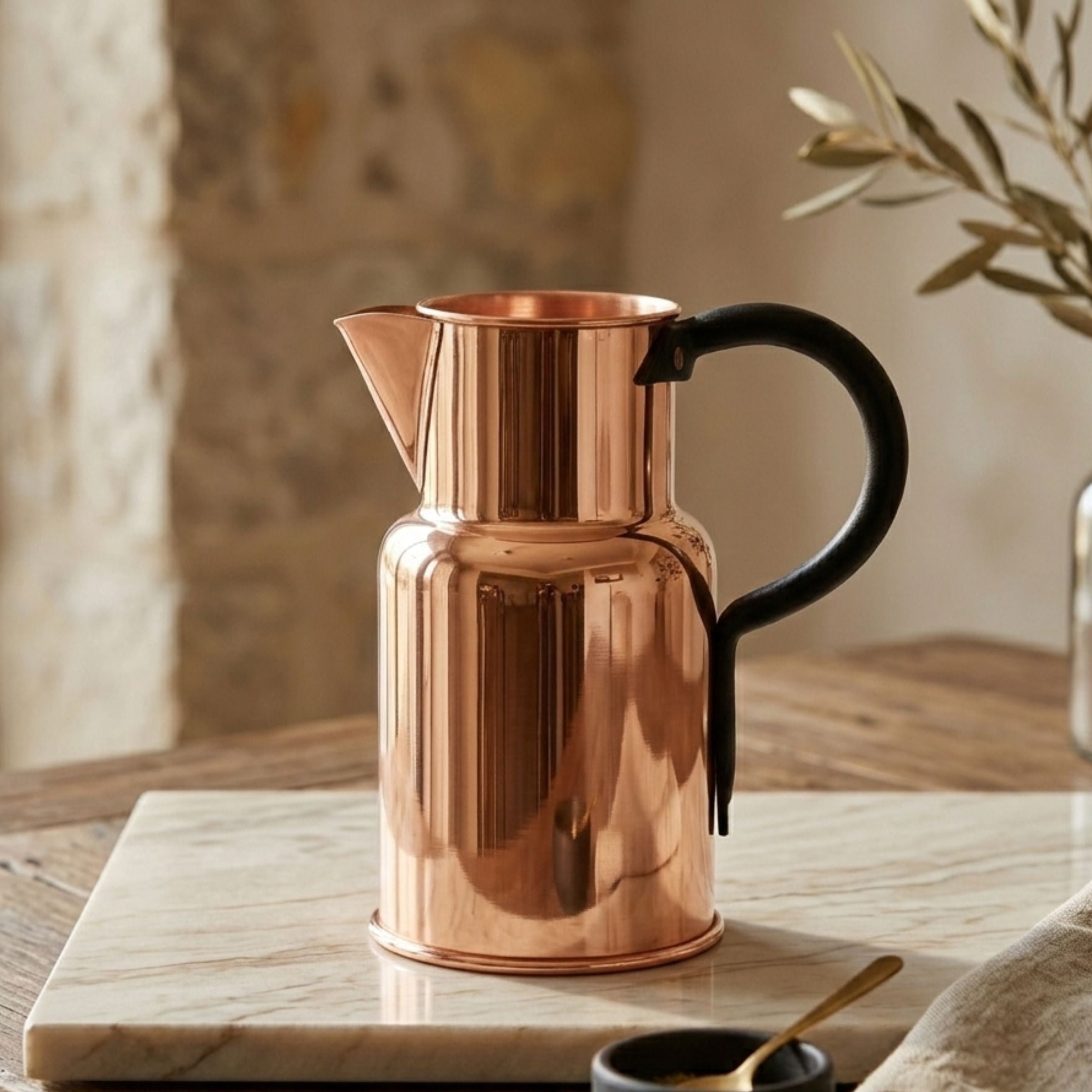 Handmade Solid Copper Water Pitcher – Vintage Farmhouse Jug with