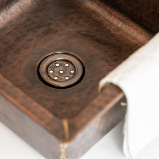 Dark Copper Square Kitchen Vessel Sink – Handmade Hammered Farmhouse Sink with Drain Cap - Alfiq's Store