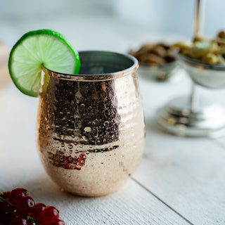 Set of Two Hand - Hammered Copper Glasses – 450ml Stemless Drinkware - Alfiq's Store