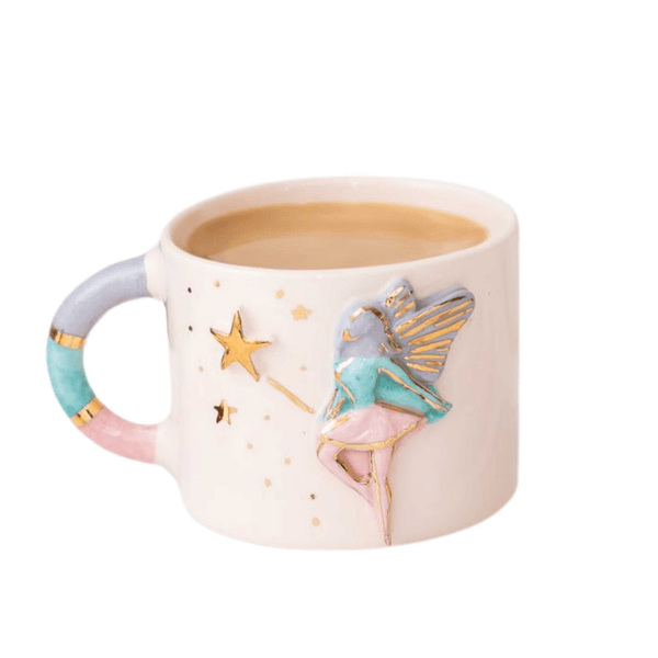 Fairy Magic Mug With Hand-Painted Fairy & Star Design – Enchanting Ceramic Mug With Gold Accents