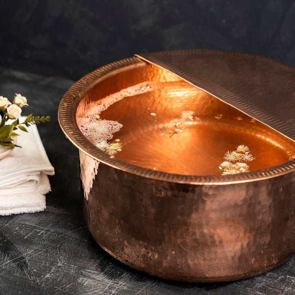 Handmade Solid Copper Foot Bath with Removable Footrest – Luxury Spa & Detox Soaking Basin