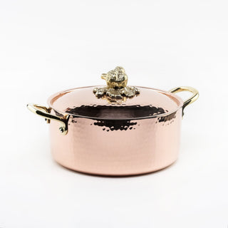 Hammered Copper Casserole Dish With Brass Lion Detail - Alfiq's Store