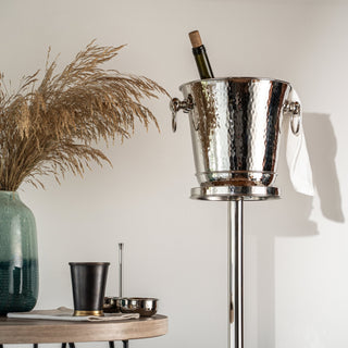 Handcrafted Chrome - Plated Copper Champagne & Wine Ice Bucket with Stand – Elegant Beverage Cooler - Alfiq's Store
