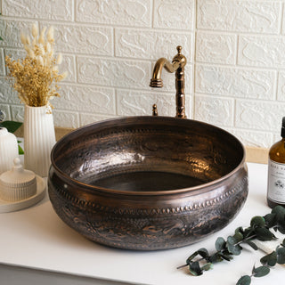 Handmade Engraved Matte Copper Vessel Sink – Farmhouse Vanity Washbasin wit – view 7