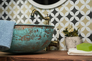 Handmade Green Patina Copper Sink for Kitchen & Bathroom – Eco - Friendly, Pure Copper Vessel with Drain Cap - Alfiq's Store