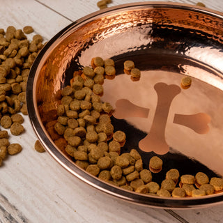 Handmade Hammered Copper Dog Bowl – Luxury Pet Dish with Engraved Bone Print Design - Alfiq's Store
