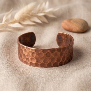 Copper Hammered Cuff Bracelet – Handmade Natural Finish Wide Open Bangle