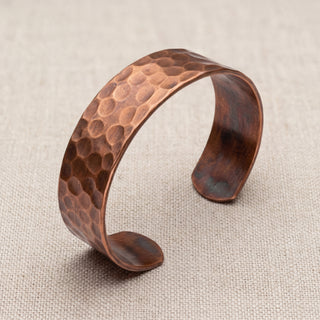 Copper Hammered Cuff Bracelet – Handmade Natural Finish Wide Open Bangle – view 2