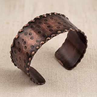 Copper Wide Hammered Cuff Bracelet – Handmade Rustic Statement Bangle