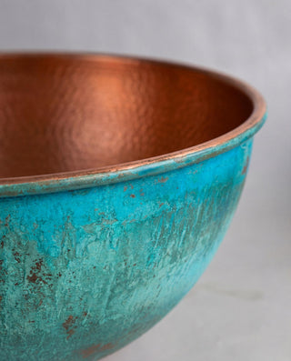 Hammered Verdigris Copper Vessel Sink & Rustic Bathroom Vanity Basin – view 4