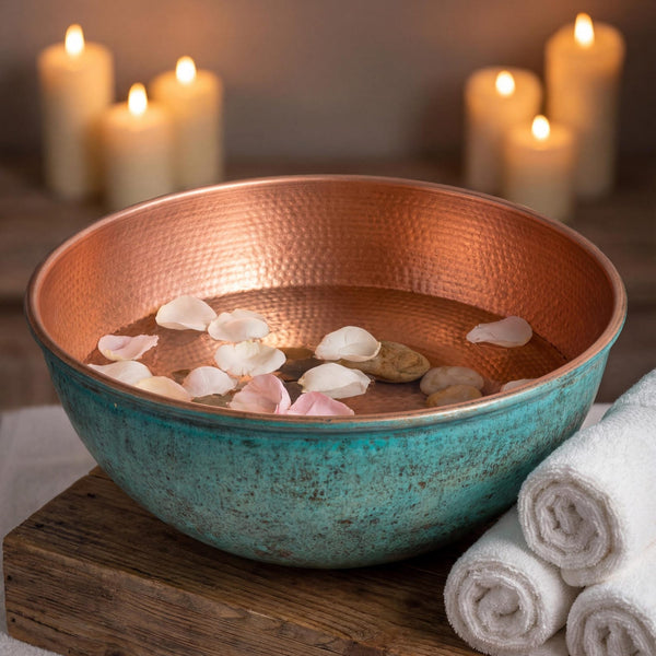 Verdigris Solid Copper Foot Bath Bowl & Pedicure Spa Basin