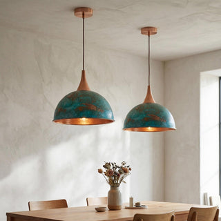 Handmade Verdigris Copper Pendant Light & Rustic Farmhouse Hanging Lamp – view 4