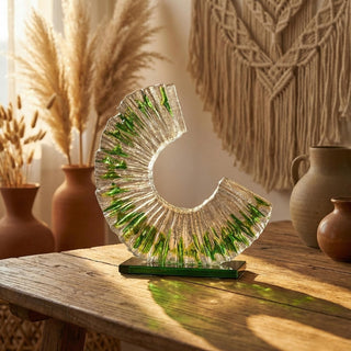 Green & Clear Art Glass Sculpture & Contemporary Spiral Decor