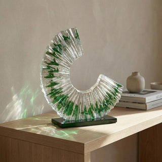 Green & Clear Art Glass Sculpture & Contemporary Spiral Decor