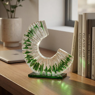 Green & Clear Art Glass Sculpture & Contemporary Spiral Decor