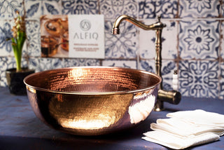 Handmade Dark Copper Kitchen Sink – Farmhouse Vessel Vanity Sink with Drain Included - Alfiq's Store