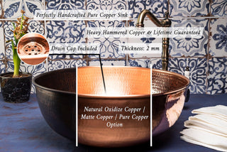 Handmade Dark Copper Kitchen Sink – Farmhouse Vessel Vanity Sink with Drain Included - Alfiq's Store