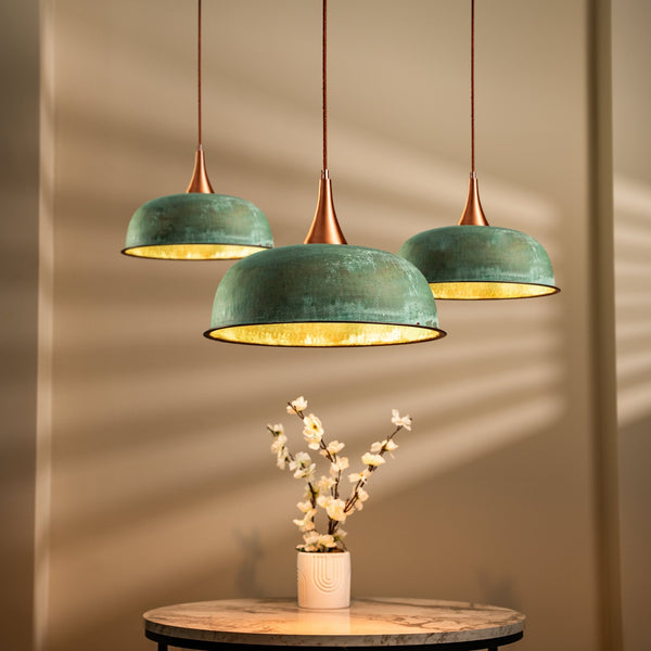 Copper Green Patina Pendant Light – Handcrafted Hammered Copper Chandelier